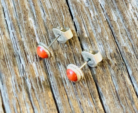 STERLING SILVER CORAL EAR STUD