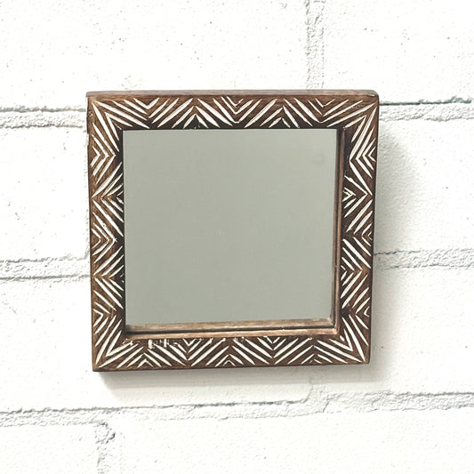 WOODEN WHITEWASHED ORNATE MIRROR 15.5cm