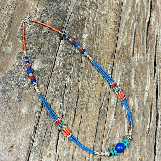 LAPIZ HAND BEADED  NECKLACE