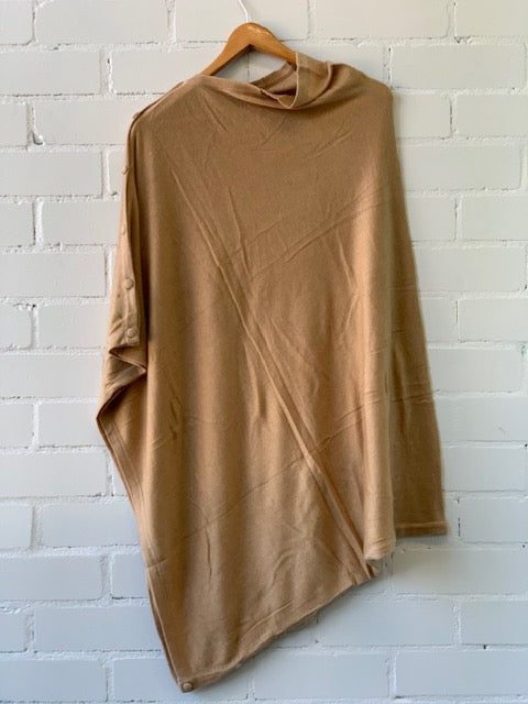 WOOL N CASHMERE BLEND SIDE PONCHO