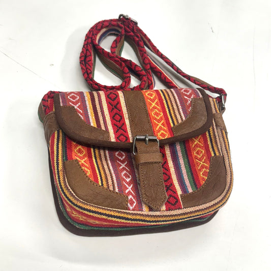 Cross Shoulder Handmade Leather & Cotton Bag 26x24cm