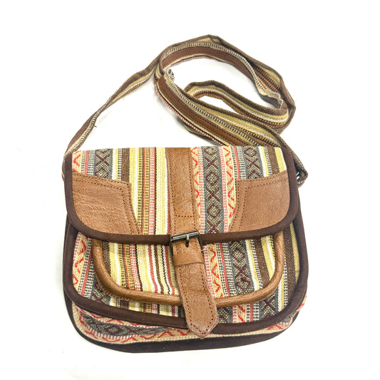 Cross Shoulder Handmade Leather & Cotton Bag 23x21cm