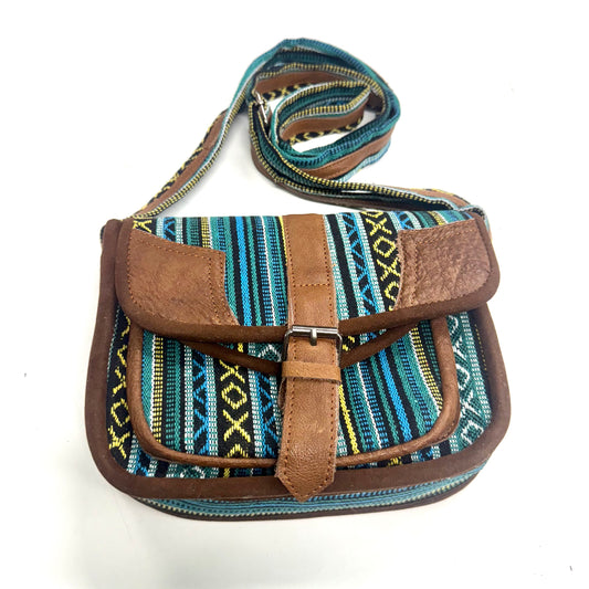 Cross Shoulder Handmade Leather & Cotton Bag 23x21cm