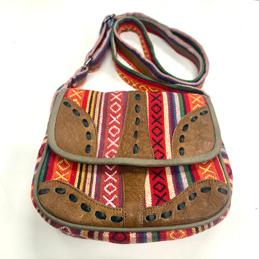 Cross Shoulder Handmade Leather & Cotton Bag 23x21cm