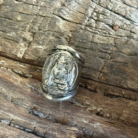 SILVER-PLATED BUDDHA RING