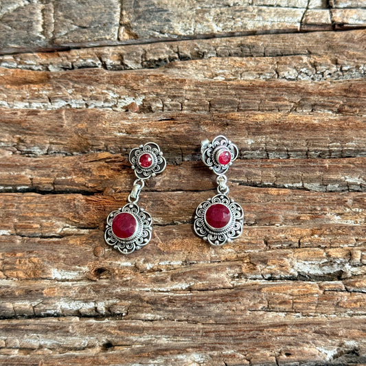 925 Sterling Silver Ruby Earring