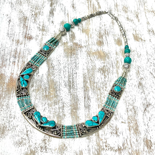 SILVERPLATED TIBETAN TORQUOISE NECKLACE