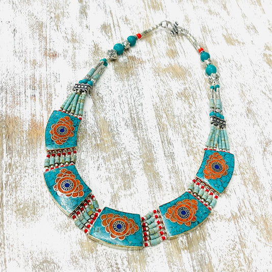 SILVERPLATED TIBETAN TORQUOISE NECKLACE
