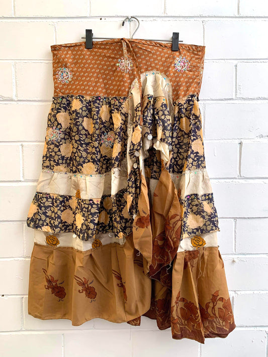 Multi-colour Vintage Sari drawstring skirt