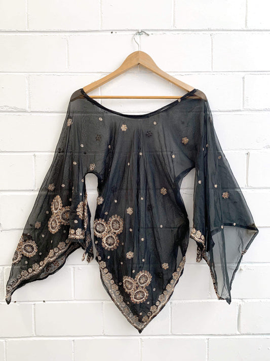 VINTAGE SILK SARI EMB. TOP