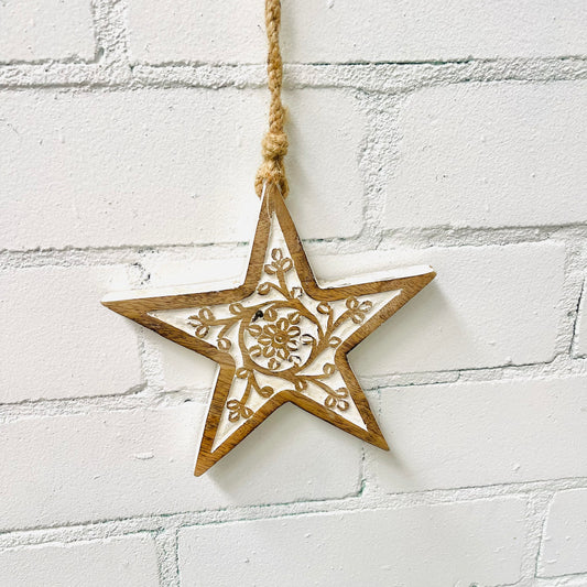 WOODEN STAR HANGING 17CM