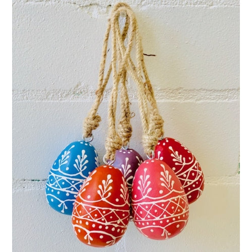 NATURAL WOOD HANDPAINTED EGG 5PCS