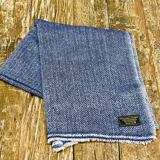 WOOL N CASHMERE BLEND 'NAVY HERRINGBONE' SOFT SHAWLS
