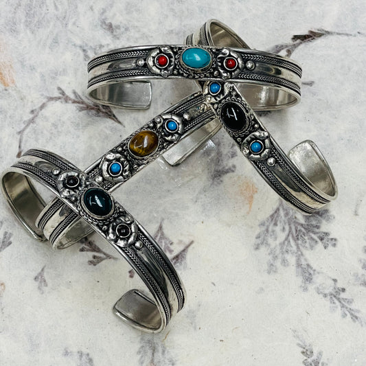 SILVER PLATED NATURAL STONE CUFF