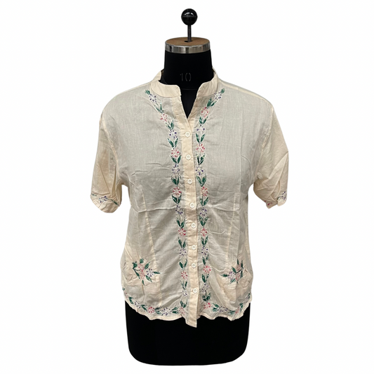 Cream Floral Embroidered Blouse 100% Cotton