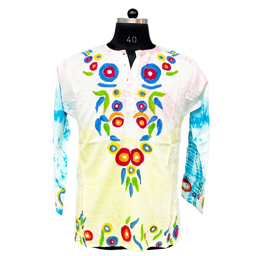 White Hand-Painted Floral Tunic Top