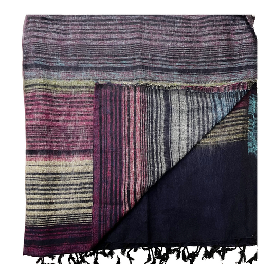 WOOL 'Dhaka Stripe' BLEND HANDLOOM BLANKET 110X260CM