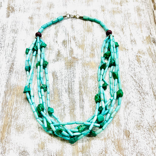 HANDMADE MULTI STRAND RESTORED BONE BEAD NECKLACE