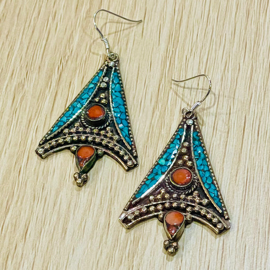 925 SILVER HOOK TIBETAN EARRING