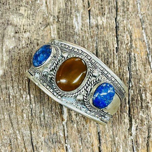 HANDMADE 3 STONE  LAPIZ CUFF