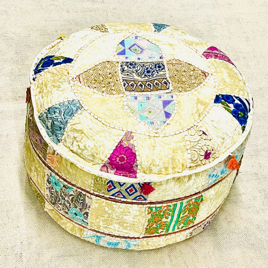 VINTAGE FABRIC PATCH VELVET OTTOMAN 55X35CM