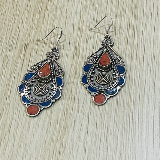 925 SILVER HOOK TIBETAN EARRING