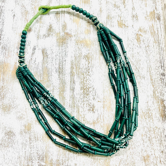 HANDMADE MULTI STRAND RESTORED BONE BEAD NECKLACE