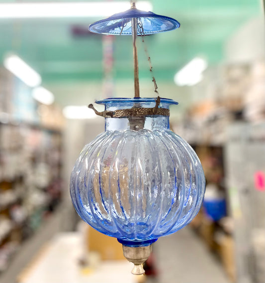 GLASS PUMPKIN PENDANT LIGHT LRG 39X20CM