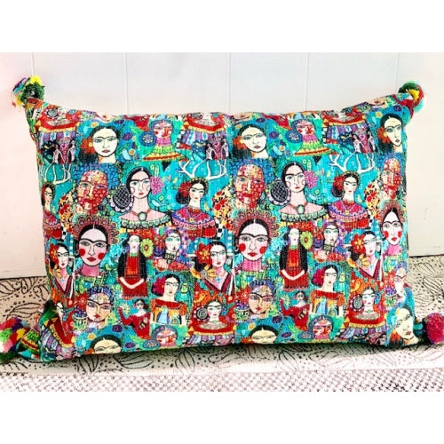 HEAVY COTTON FRIDA POMPOM PILLOW 60X40CM